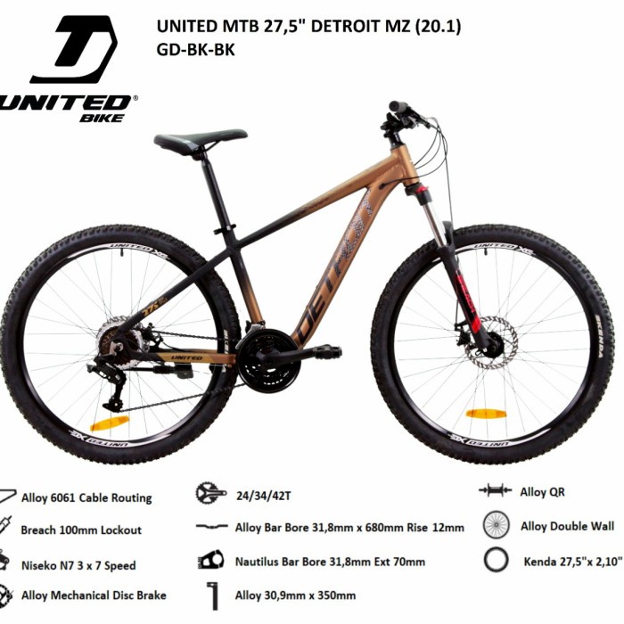 Sepeda gunung United MTB 27.5" Detroit MZ 20.1 - Gold-Black