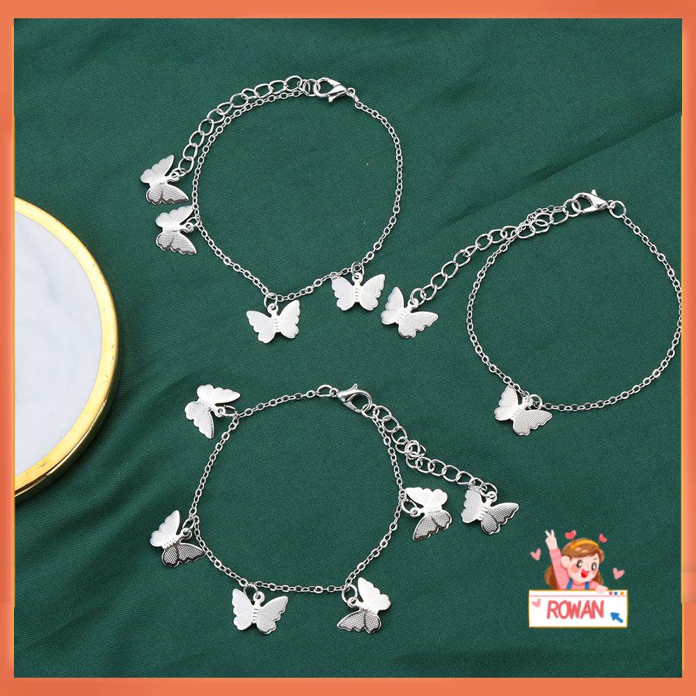 Gelang Kaki Rantai Desain Bunga Butterfly Warna Emas Silver Gaya Bohemian