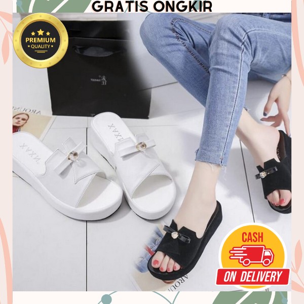 Sandal Wedges Wanita Slop Selop Sendal Casual Murah Sendal Wejes Wanita Kekinian Wijes Cewek Import 