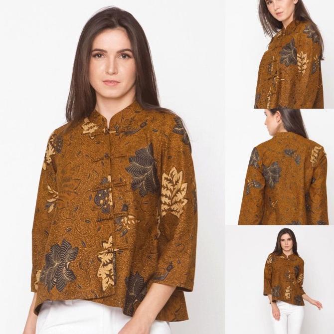 Baju Blouse Atasan Batik Wanita Modern Nona Rara, Vivi Sogan T0149