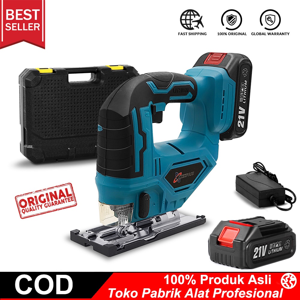 COOFARI 21V 65mm Cordless Jigsaw Jig Saw Listrik Portabel Multi-Fungsi Woodworking Alat Listrik Dengan 2 pcs Baterai