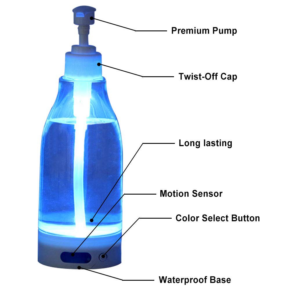 Dispenser sabun cair malam Dispenser botol tempat Sabun cair Sensor Gerak 7 LED Soap Brite