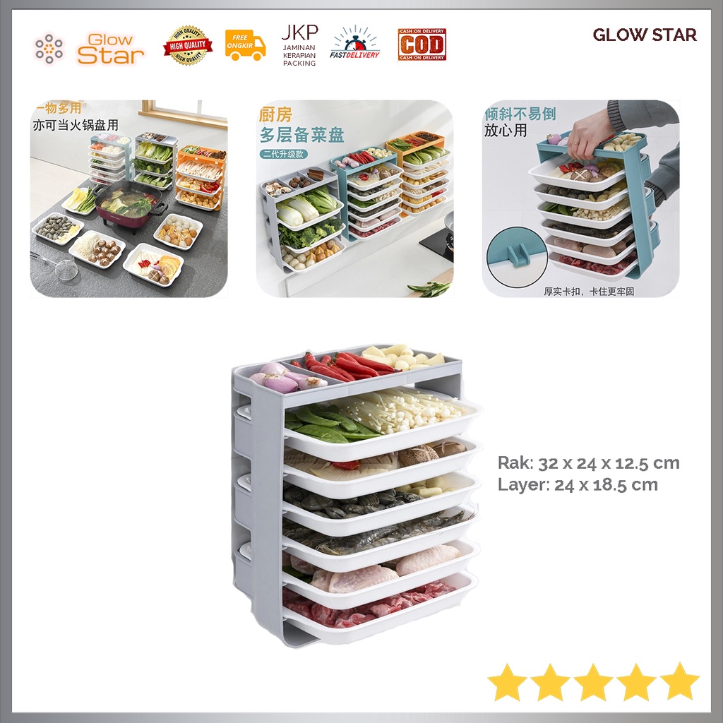 Rak Organizer Wadah Tempat Bahan Bumbu Dapur Sayur Makanan Dish Storage Rack Tray 6 Layer