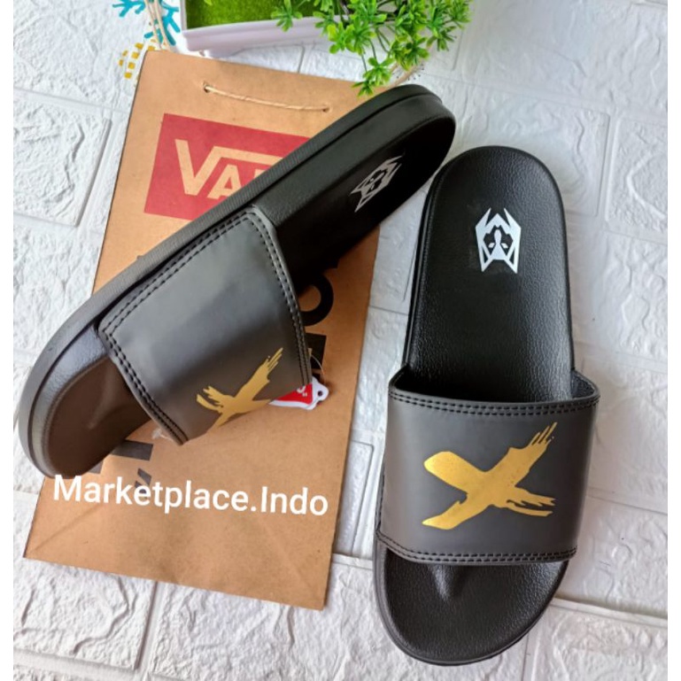 Sandal Slip On Maxslide Ori/Slide Black X Gold Grade Ori/sandal slop terlaris.-3