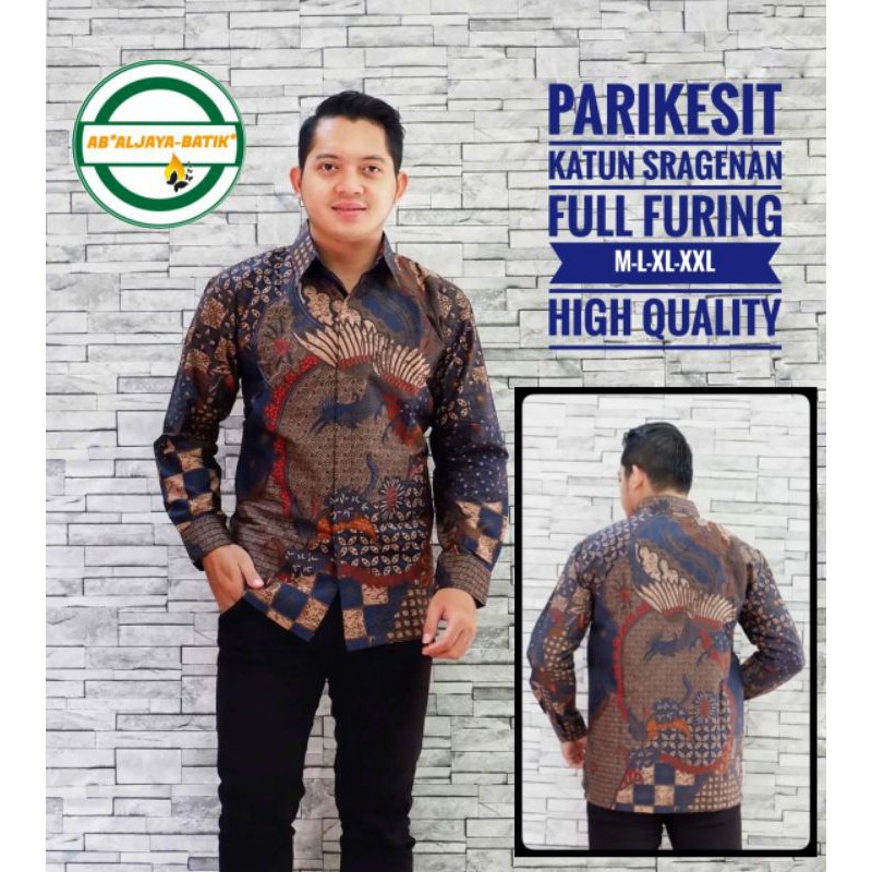 Kemeja Batik Pria Exclusive Batik Lengan Panjang Lapis Furing Batik Pria Warna Navy PARIKESIT NAVY