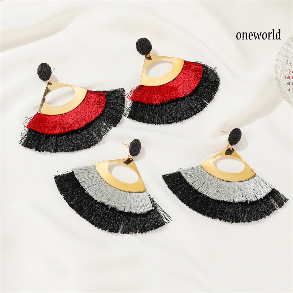 OW@ 1 Pair Decorative Earrings Jewelry Bohemian Scalloped Tassel Drop Earrings for Daily Life