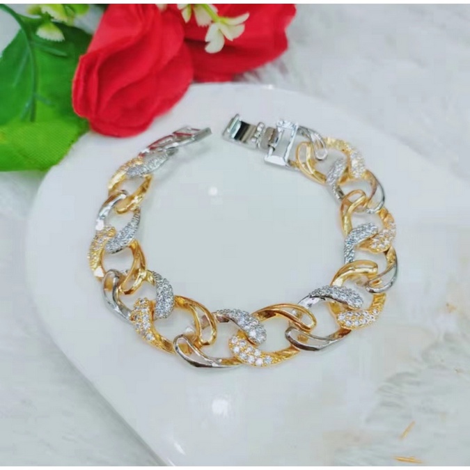 Gelang Titanium Permata Lapis Emas Perhiasan Wanita