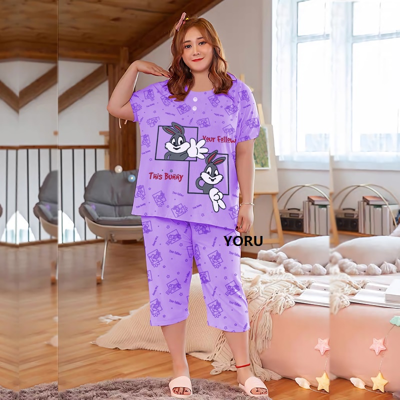 Pamelo Baju Tidur Jumbo Wanita 3/4 Bigsize Ld 120 Babydoll Celana Pendek Oversize Bahan Kaos