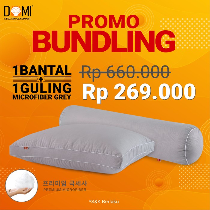 [Promo Bundling] Domi Bantal Microfiber Grey + Domi Guling Microfiber