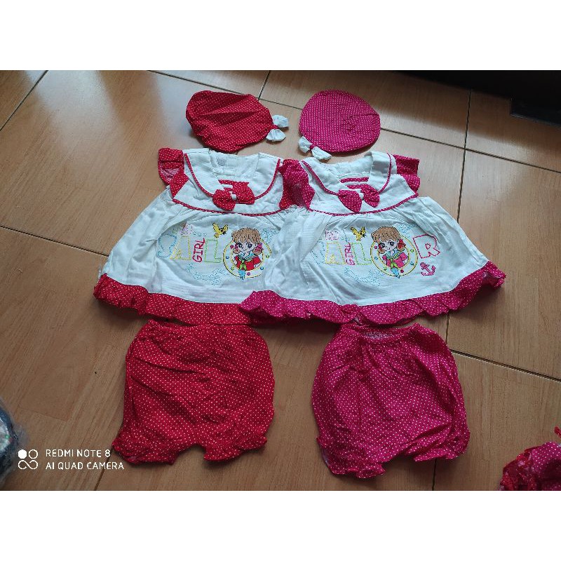 Dress Bayi Set katun 0 - 3 bulan