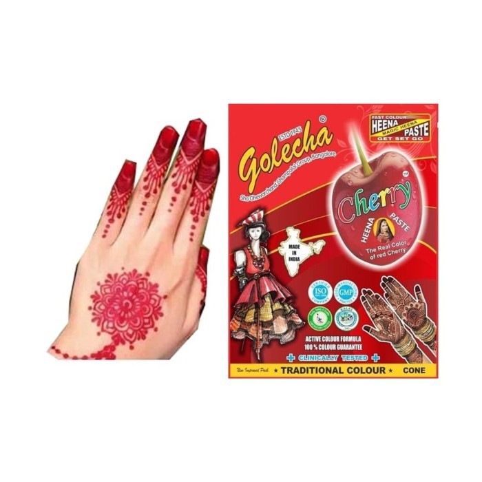 Jual Henna Hena Golecha Cone Cherry Warna Merah Gold Series Marun 3 Pcs Shopee Indonesia