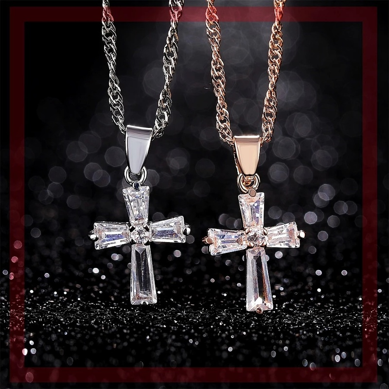 Classic Cross Crystal Pendant Necklace women Fashion Cubic Zirconia Long Necklace Jewelry Accessories Gifts Sweet Heart Jewelry