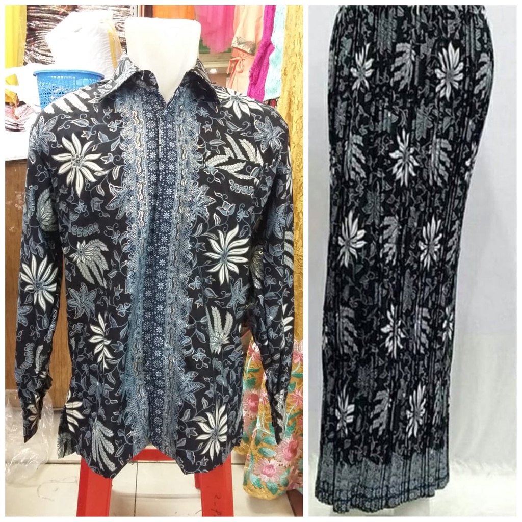 Setelan Couple Kemeja Batik Pria Panjang Dan Bawahan Kebaya Rok Plisket Wanita (2)