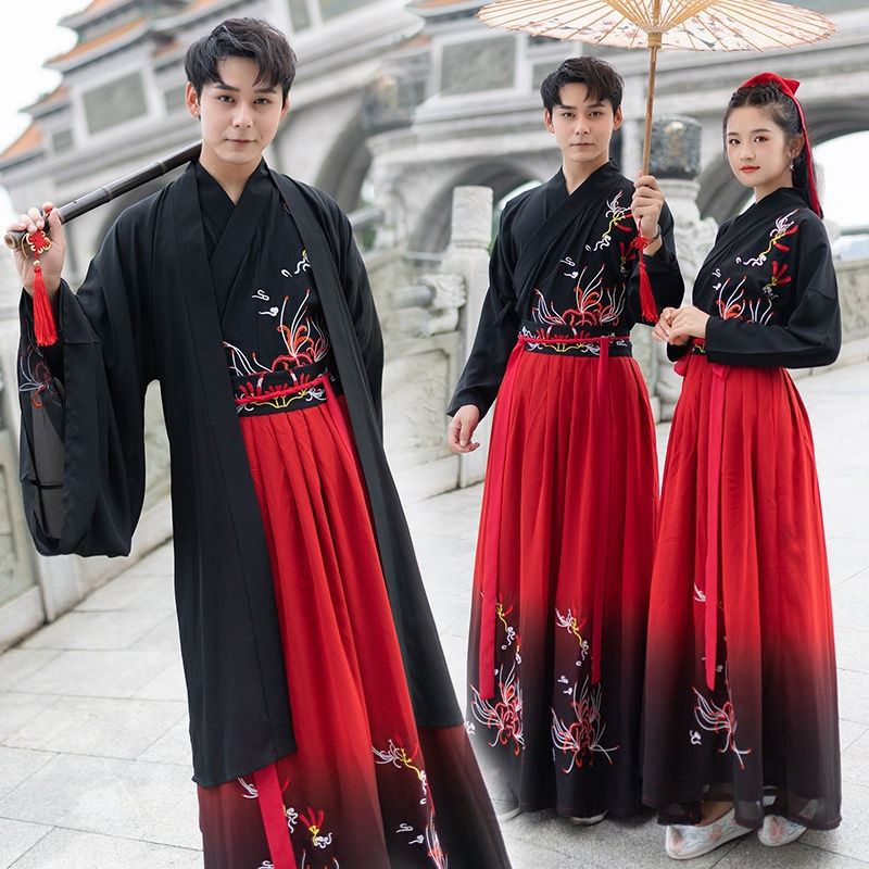 Original women's Han Chinese clothing adult bianhua embroidery waist-high ruqun red and black combo