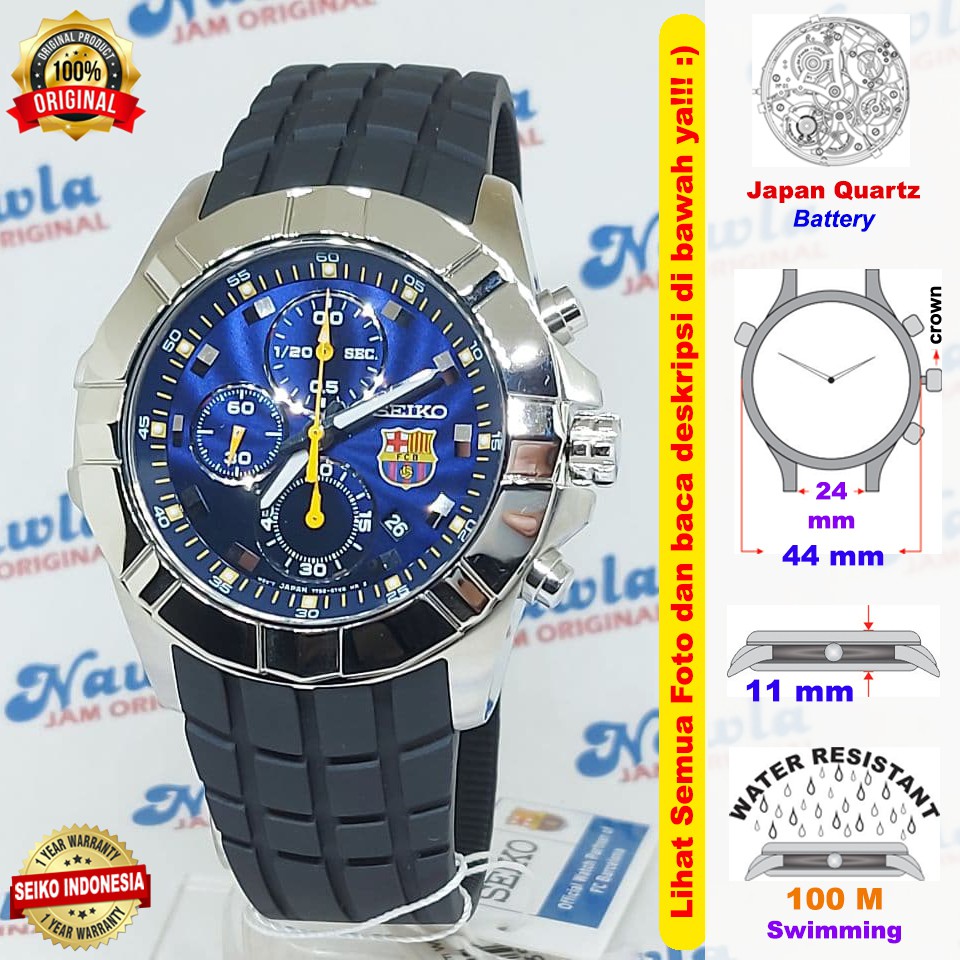 Seiko Quartz SNDD81P1 Chronograph Blue Dial FC Barca | Jam Pria SNDD81