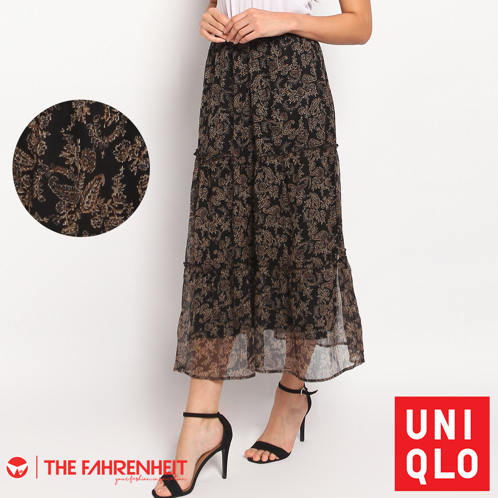 The-Fahrenheit 286332 Japanese Easy Pleated Skirt (Flower) - Brown