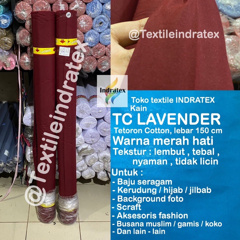 ( per setengah meter ) kain katun jepang merah hati marun maroon TC LAVENDER meteran ECERAN bahan baju kemeja hem atasan seragam kerja gamis koko bergo jilbab hijab kerudung dekorasi dekor background backdrop foto kerajinan tangan craft