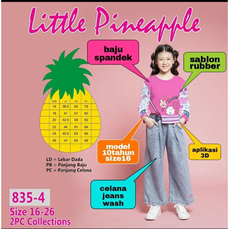 ( LP. 835-4 ) LITTLE PINEAPPLE Setelan Celana Jeans Size : 8-14th