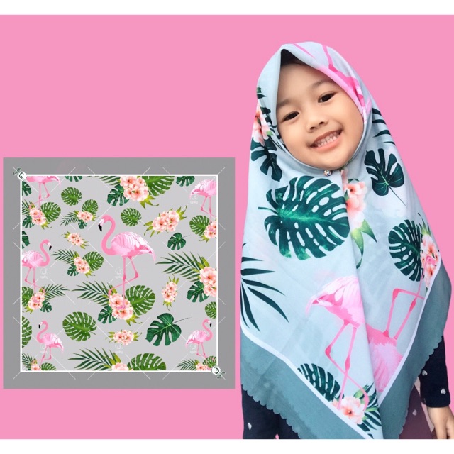 VOAL PRINTING ANAK MOTIF FLAMINGGO / HIJAB ANAK LUCU / KILBAB ANAK KARAKTER / KERUDUNG ANAK