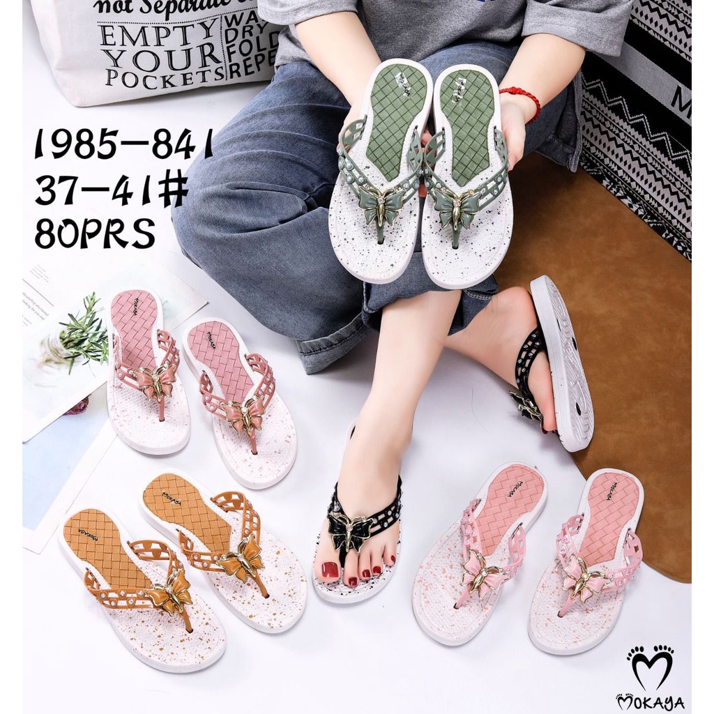 Sandal Jepit Wanita Sol Anyam Warna Sembur Mainan Kupu - Kupu Cantik Elegant Elegant Import Mokaya / Size 37-41 (1985-841)