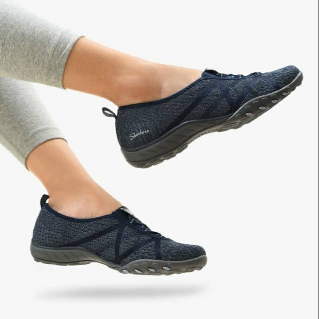 Skechers Relaxed Fit Breathe Easy Navy Women Shopee Indonesia