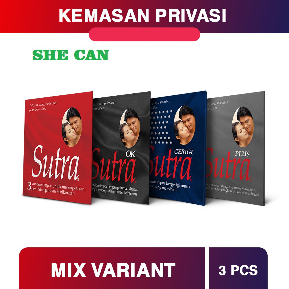 Kondom Sutra 3's - Sutra Classic Merah, Sutra OK Hitam, Sutra Gerigi Biru, Sutra Plus Abu-Abu