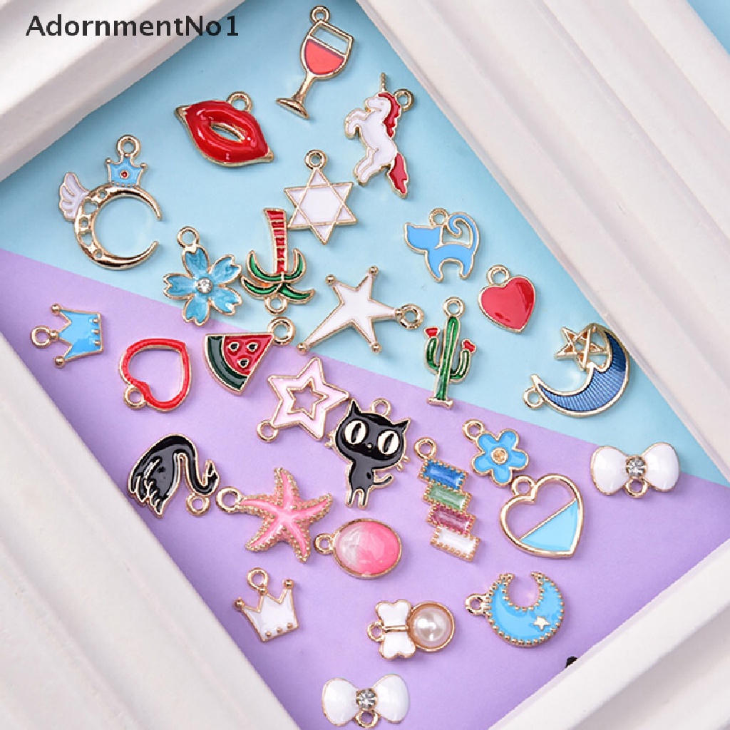 (AdornmentNo1) 30pcs / Set Liontin Enamel Bentuk Hewan / Bulan / Bintang / Buah Untuk DIY Craft / Perhiasan