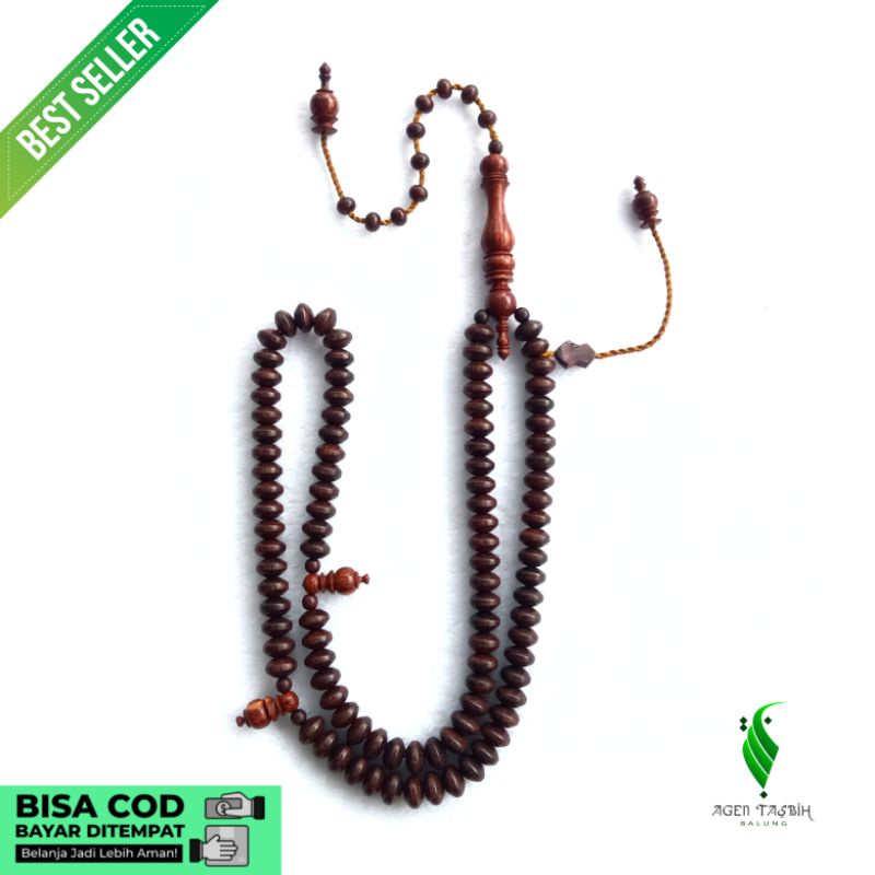 Tasbih Kayu Galih Asem Motif Pipih 99 Butir