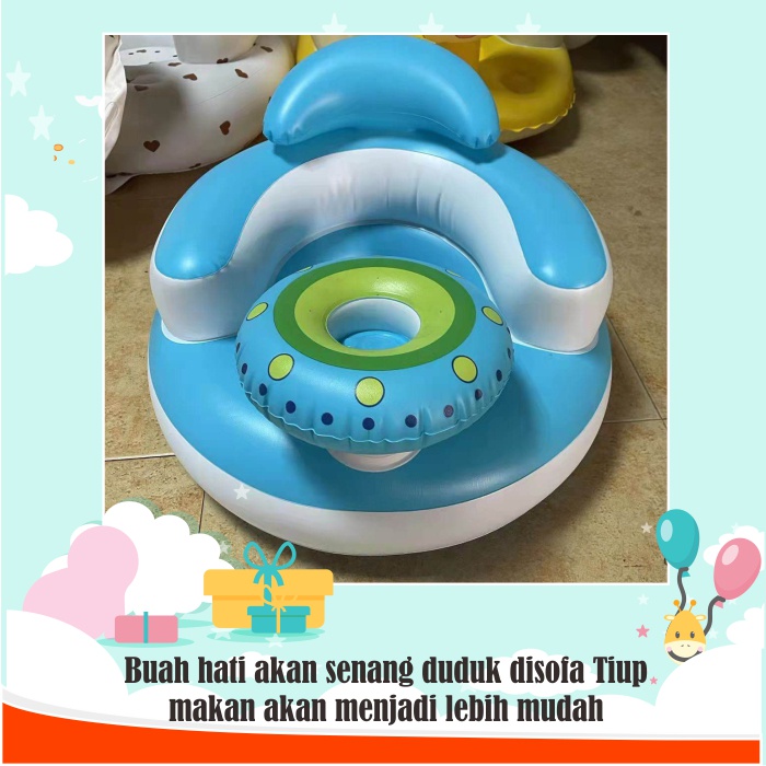 Sofa kursi tempat duduk bayi Mobil belajar duduk model pompa tiup Seat baby chair kursi makan bayi BIRU