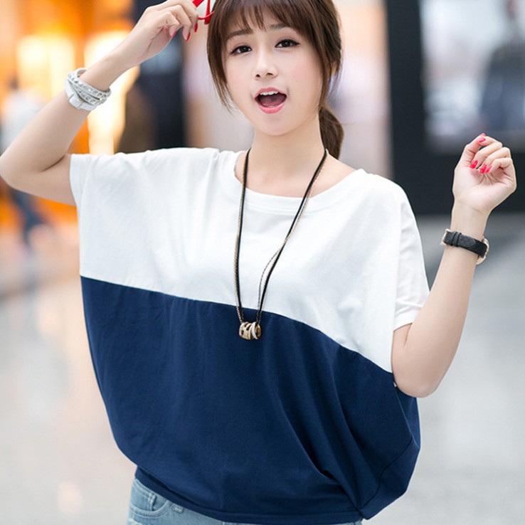 Atasan Korean Style T-shirt Casual Kaos Wanita Longgar Kaos Kelelawar Lengan Pendek Kaos Adem Bagus