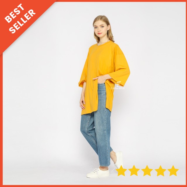 Kaos Oversize Wanita lengan 7/8 Basic Oversized Busui dan NonBusui Mustard