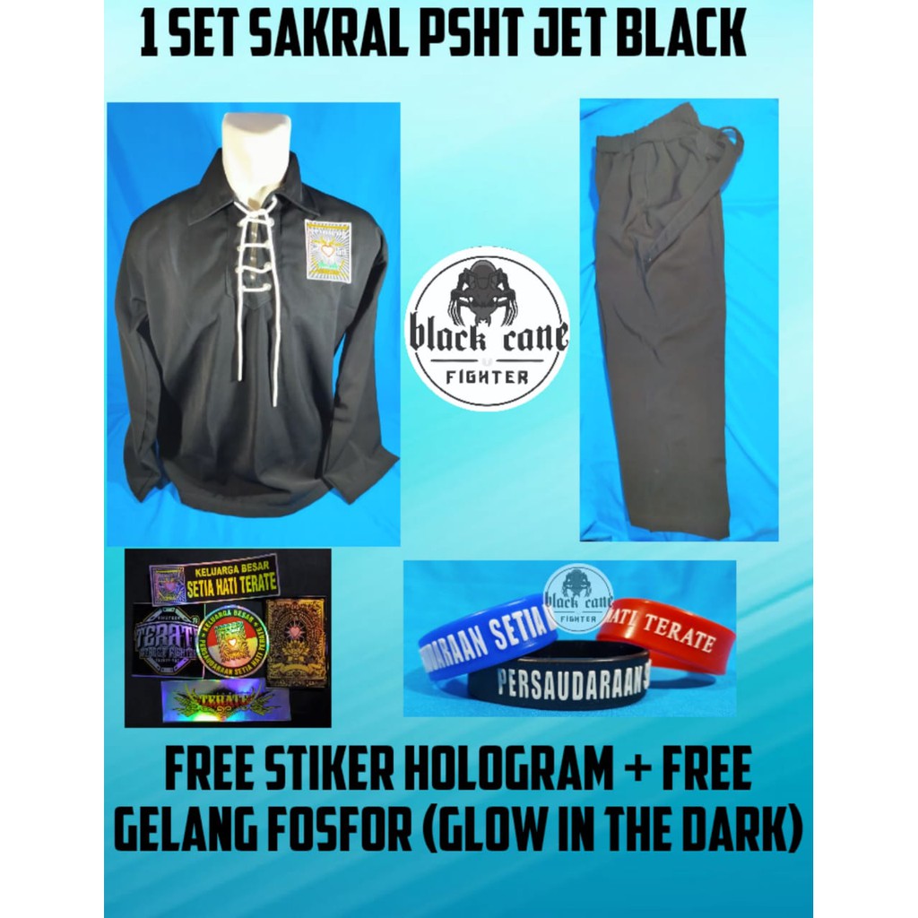 SAKRAL WARGA PSHT 1 SET LENGKAP/SERAGAM SILAT WARGA PSHT BLACK JET ORIGINAL /BAJU SILAT SH TERATE