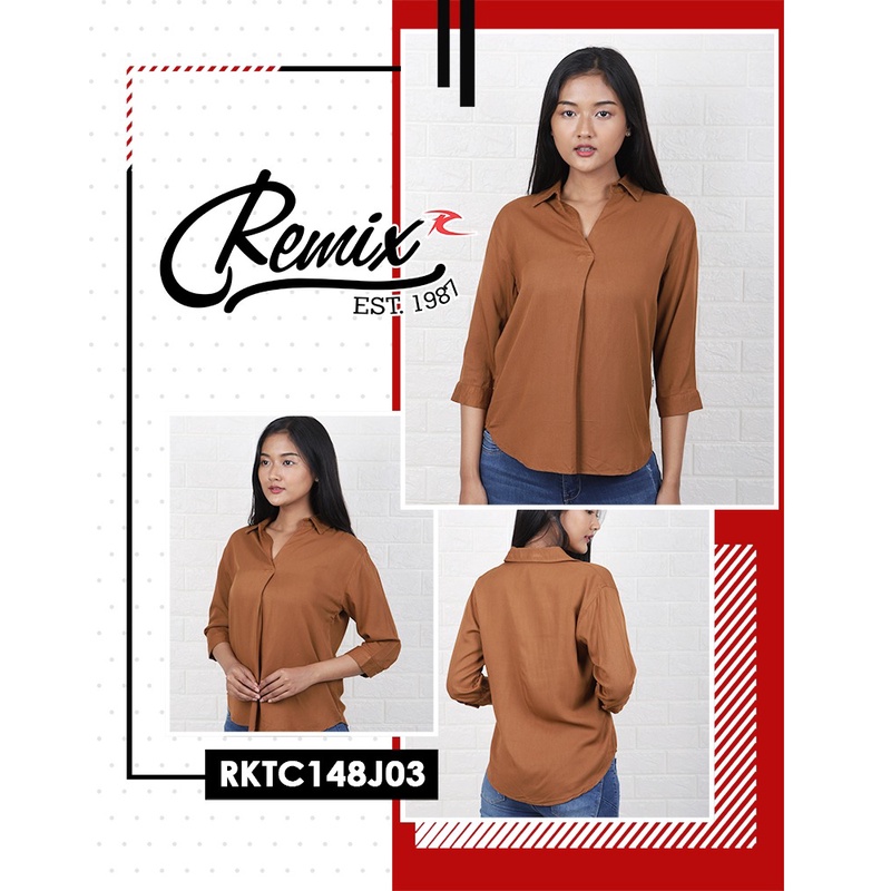 gof REMIX By (CARDINAL) KEMEJA POLOS Wanita Lengan Panjang Atasan Pakaian Hem Formal Distro Original