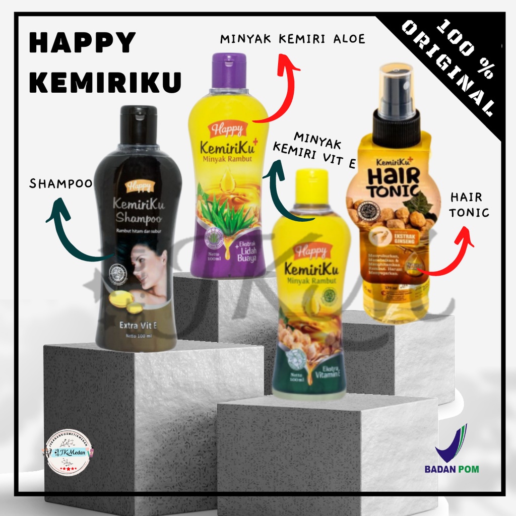 HAPPY KEMIRIKU SHAMPOO RAMBUT MINYAK KEMIRI VIT C TONIC GINSENG ALOEVERA