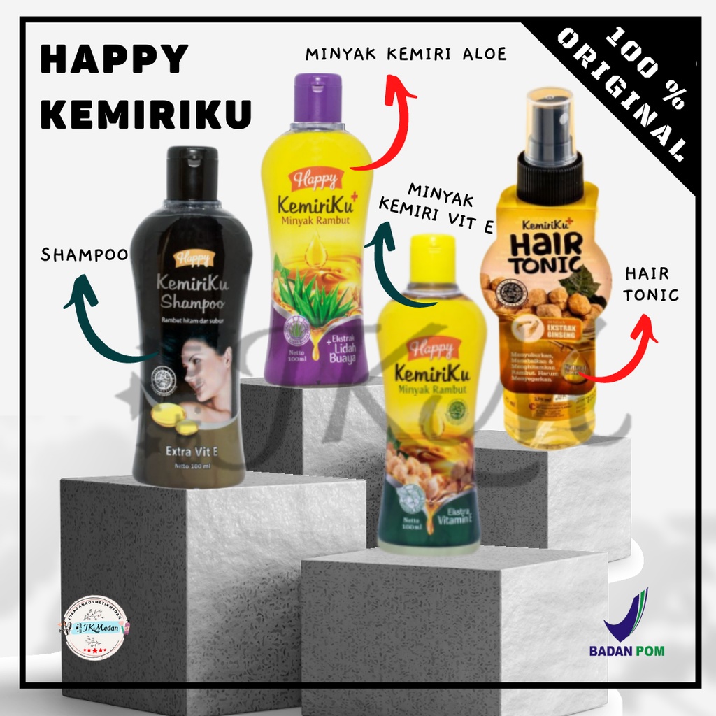 HAPPY KEMIRIKU SHAMPOO HAPPY KEMIRIKU MINYAK RAMBUT MINYAK KEMIRI VIT C SHAMPOO KEMIRI HAPPY KEMIRI MINYAK KEMIRI ALOEVERA HAPPY KEMIRIKU HAIR TONIC GISENG HAPPY TONIC GINSENG HAPPY SHAMPOO HAPPY MINYAK KEMIRI