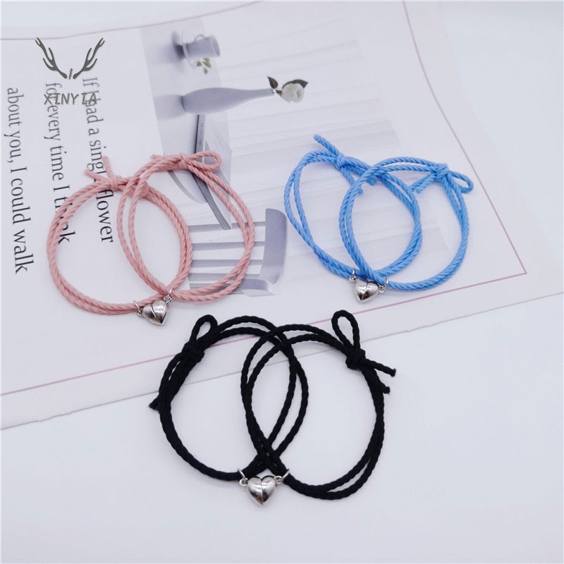 2pcs Set Gelang Tali Kepang Magnetik Adjustable Hias Warna - Warni Gaya Etnik Korea Untuk Pasangan Couple