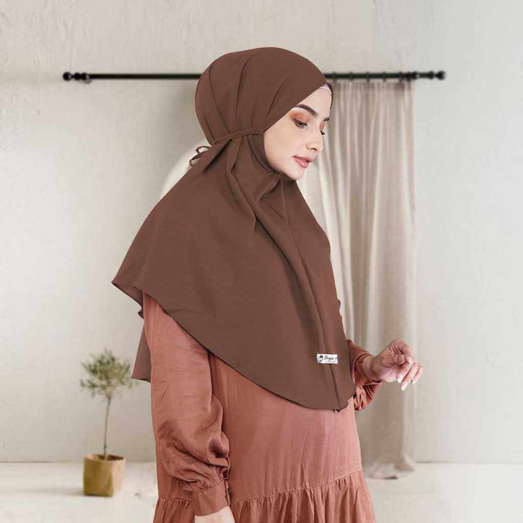 Bugis Hijab - Bergo Maryam Polos - Ukuran L - Bergo Instan-CARAMEL