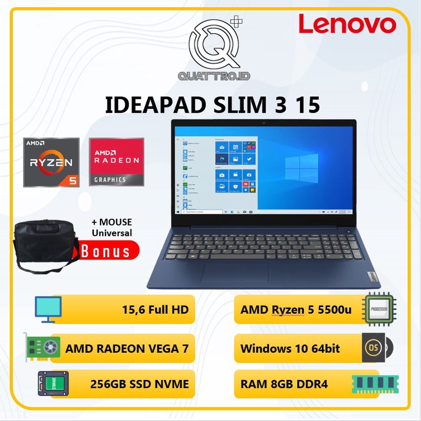 Jual Lenovo Ideapad Slim 3 15 Ryzen 5 5500 8gb 256ssd Vega7 W10 156fhd Shopee Indonesia 1359