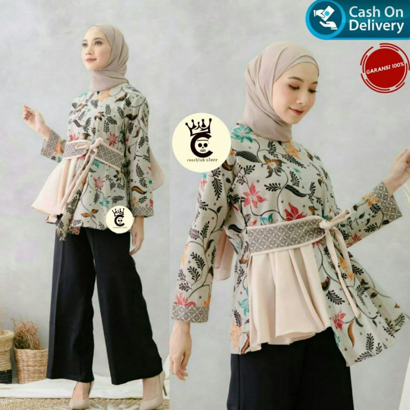 Atasan Blouse Batik Modern Blus Batik Wanita Maroon Rose Seragam