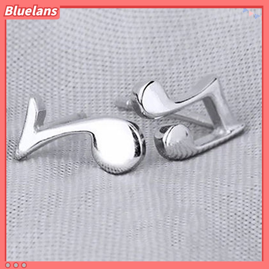 Bluelans 1 Pair Asymmetry Music Note Shape Mini Silver Plated Ear Studs