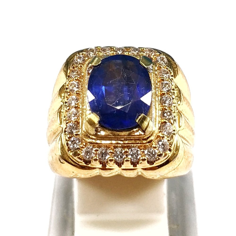 CINCIN BATU AKIK PERMATA NATURAL BLUE SHAPPIRE CORUNDUM RING ALPAKA