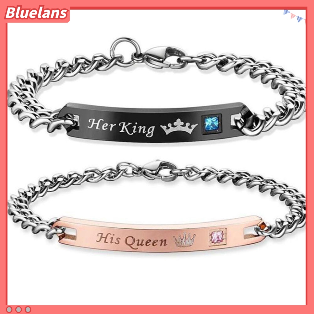 Bluelans Gelang Rantai Desain His Queen Her King Bahan Titanium Steel Untuk Pasangan