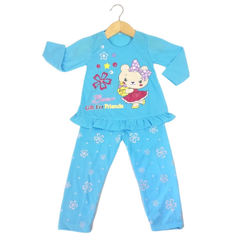 setelan baju tidur sikuning pakaian baju anak perempuan 2-7 tahun motif bear