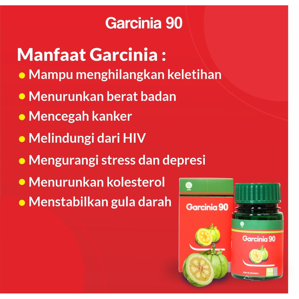 Garcinia 90 - Herbal Pelangsing Kurangi Lemak Tubuh Turunkan Berat Badan Bantu Diet Sehat Obesitas &amp; Tingkatkan Energi &amp; Membersihkan Tubuh dari Racun Bercahaya Isi 60 Kapsul