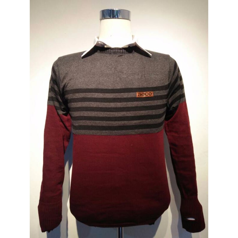 JAKET RAJUT MAROON - Sweater Ariel Abu Cowok Pria Casual Knite Simple