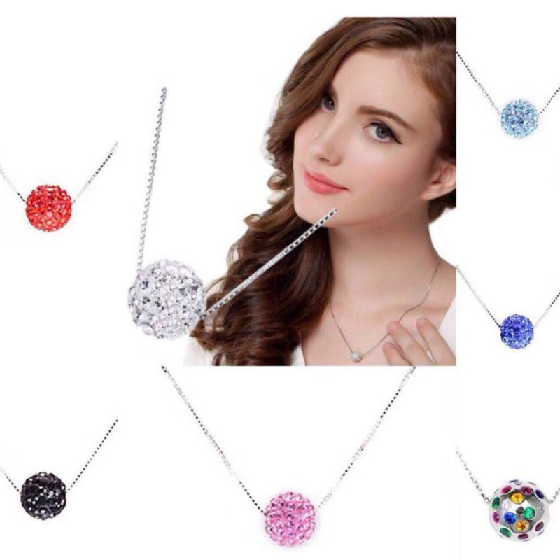 Kalung Stainless Wanita Liontin Crystal Bola Kristal Diamond Dark Blue biru tua