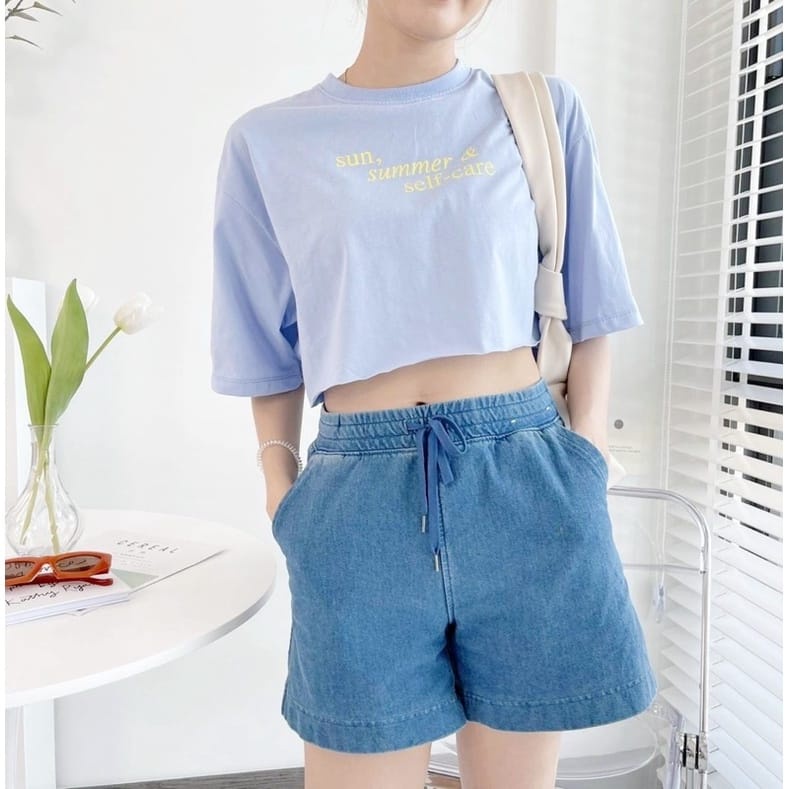 Kaos Wanita Oversize Crop Sun Summer