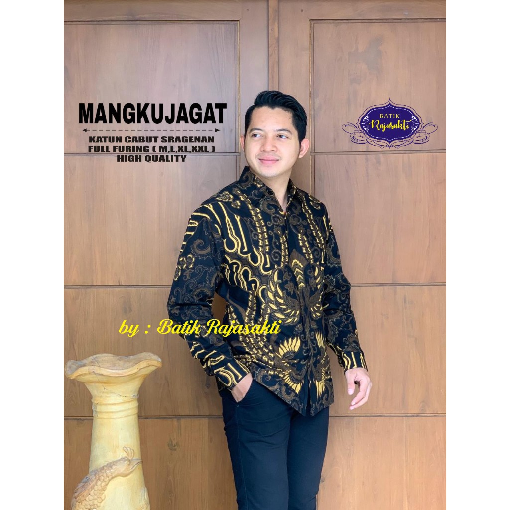 MANGKUJAGAT Kemeja Batik Pria Lengan Panjang Katun Halus FULL FURING Rajasakti