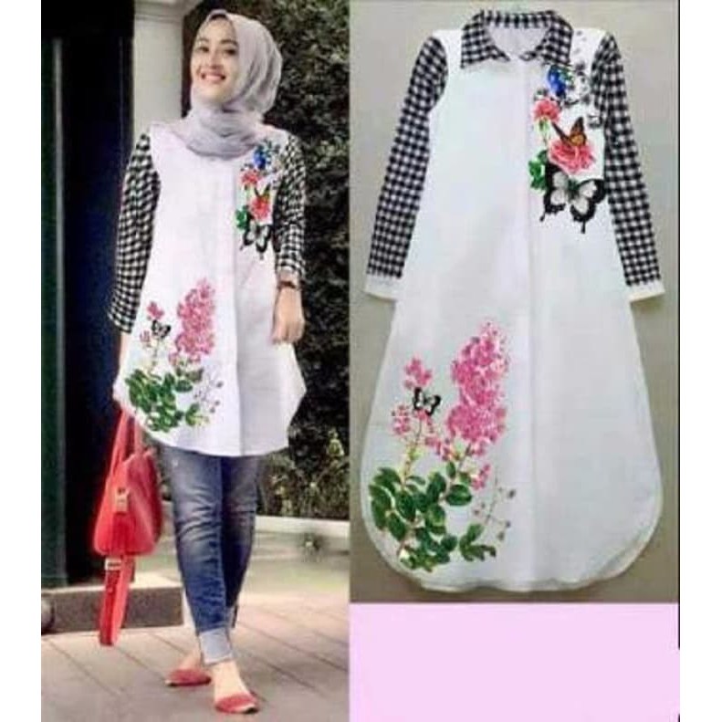 TUNIK KUPUKUPU KOTAK HITAM-PUTIH [Baju Atasan Wanita 0121] SGW