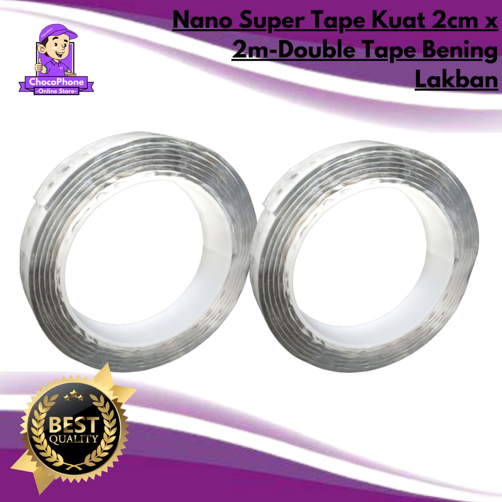 

Nano Super Tape Kuat 2cm x 2m-Double Tape Bening Lakban